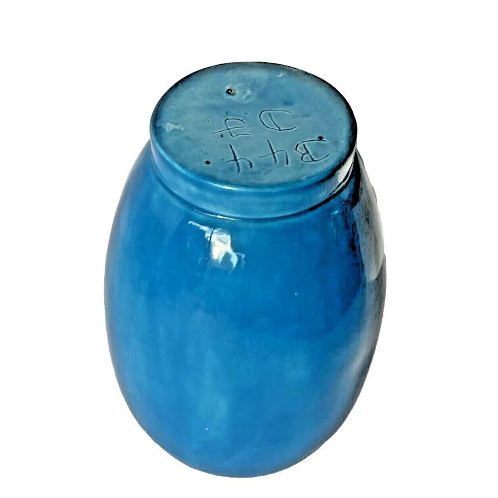 Signed 7” Tall Bright Blue & White Woodland Scene Bud Vase (Ginger Jar W/O Lid)